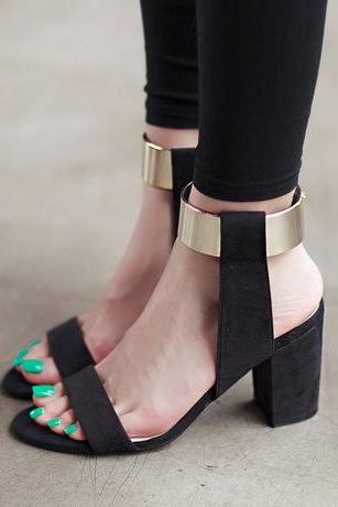 Metallic Ankle Strap Velcro High-heeled Sandals
