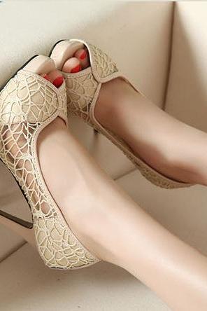 Sexy Lace Mesh Peep-toe High-heeled Sandals