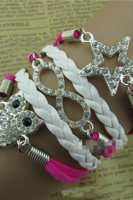 Fashion Crystal Owl Star Woven Bracelet