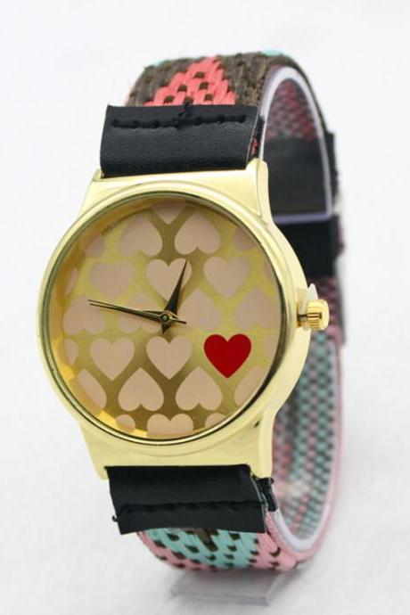 Fashion Heart Print Woven Watch