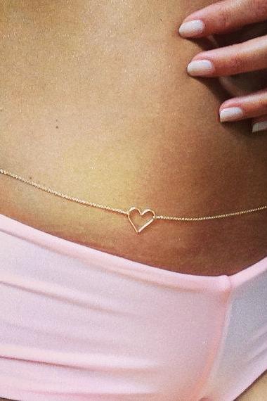 Heart-Shaped Waist Body Chain Necklace - Gold / Silver