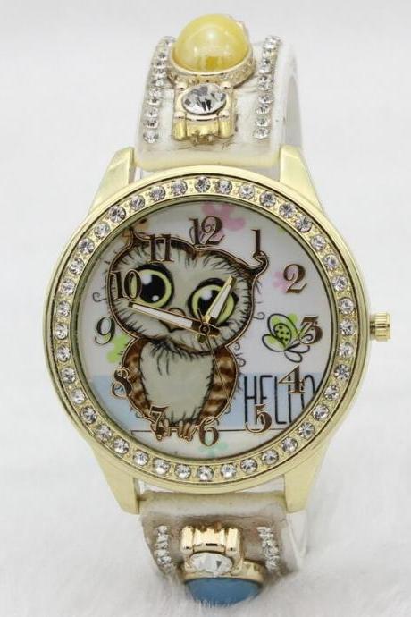 Oval Stones Owl Print Watch
