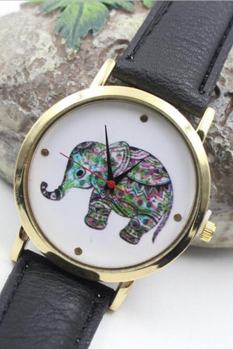 Colorful Elephant Leather Quartz Watch