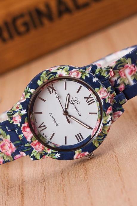 Floral Print Resin Fashion Watch