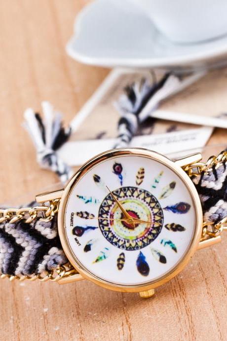 Peacock Feathers Print Weaving Watch
