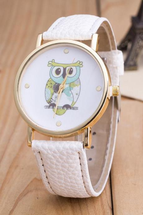 Owl Print PU Strap Watch