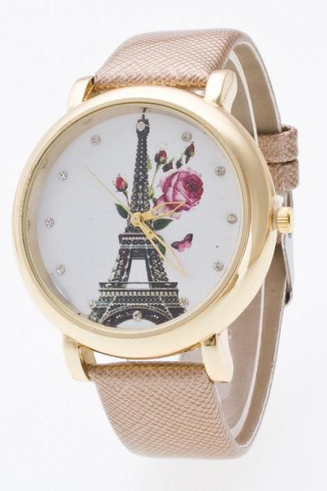 Crystal 3D Eiffel Tower Roses Watch