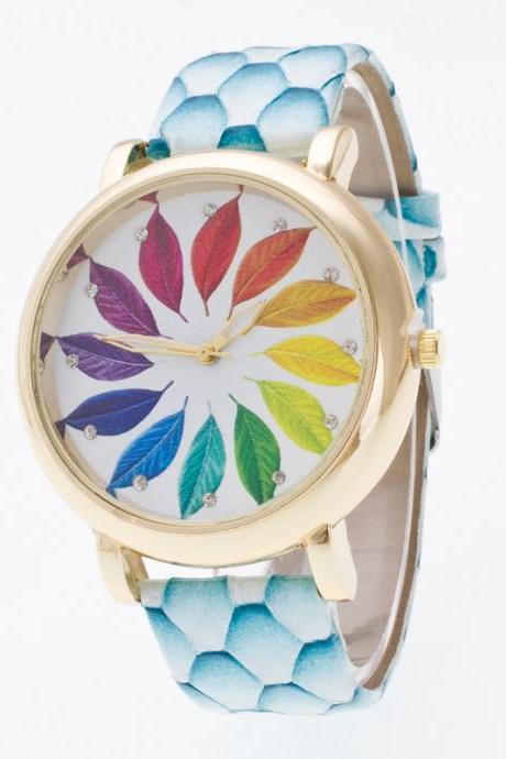 Colorful Leaves Surround Crystal 3D Watch