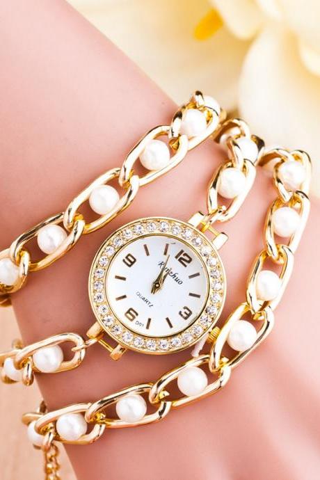 Korea Style Alloy Pearl Beads Bracelet Watch