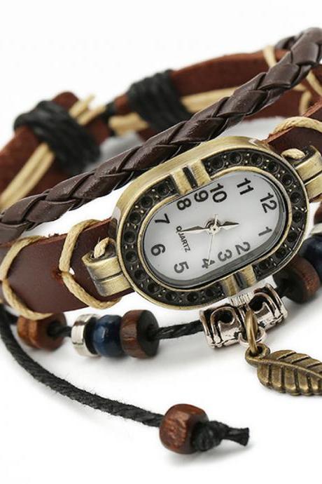 Retro Braided Leather Bracelet Watch