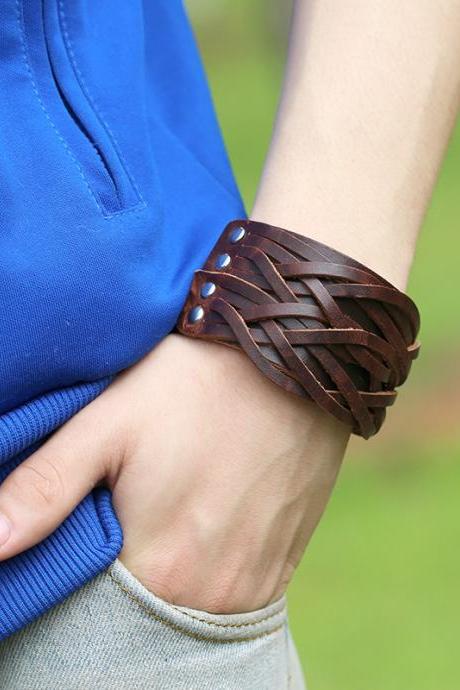 Personality Wide Strap Woven Leather Bracelet