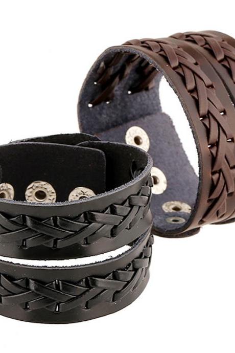 Punk Style Braided Wide Leather Bracelet