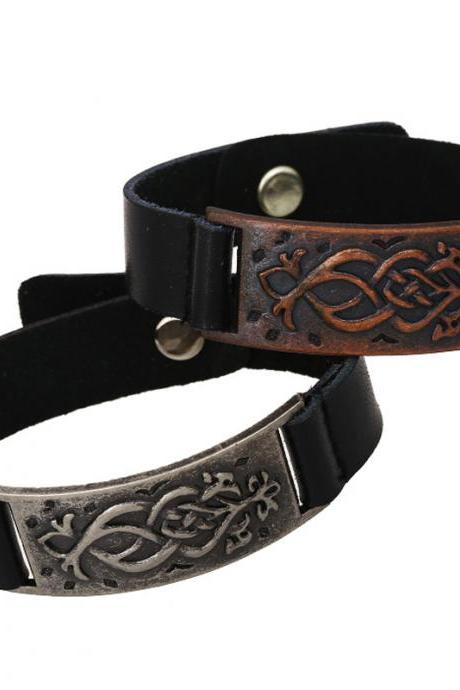 Personality Carving Floral Leather Bracelet