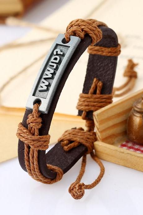 Retro Woven Leather Letters Bracelet