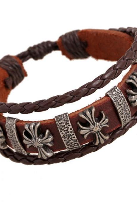 Fashoin Cross Beaded Leather Bracelet