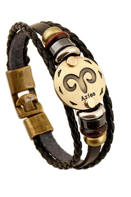 Aries Constellation Leather Bracelet