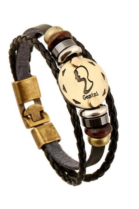 Gemini Constellation Leather Bracelet