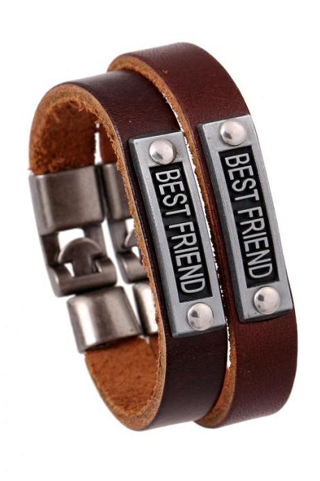 Simple Alloy Bestfriend Leather Bracelet