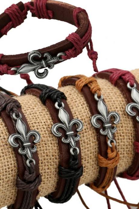 Alloy Flower Decorate Woven Leather Bracelet Set