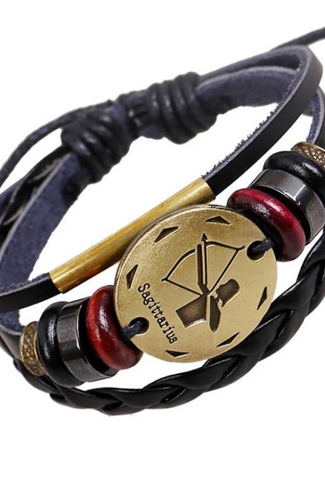 Sagittarius Constellation Woven Leather Bracelet