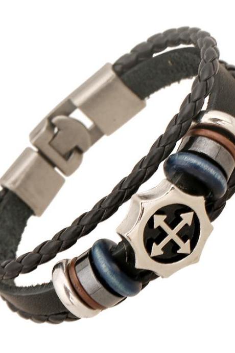 Arrow Cross Leather Woven Bracelet