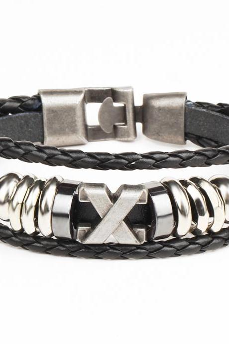 X Anchor Adjustable Woven Leather Bracelet