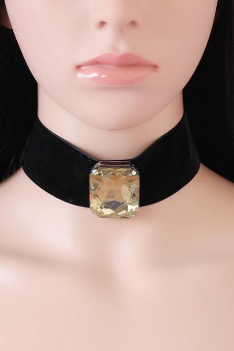 Creative exaggerated crystal wide velvet belt Necklace