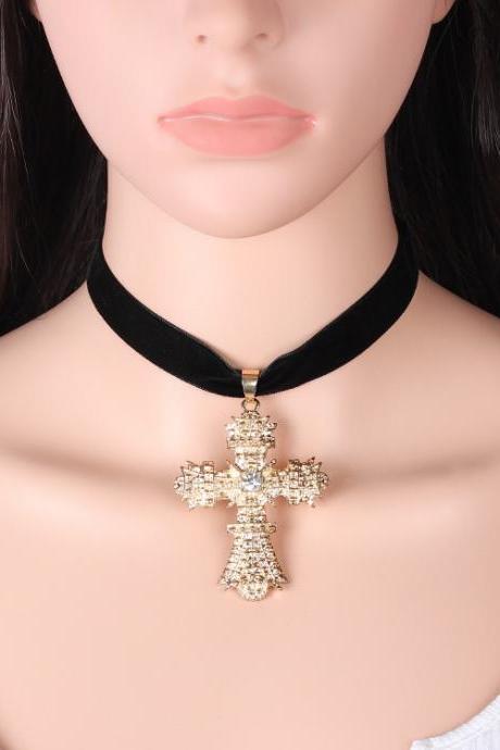 Creative Gothic retro cross Velvet Necklace