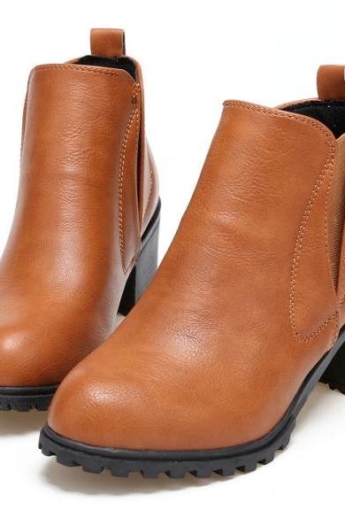 Women Fashion Autumn Winter Slip-on Synthetic Leather Ankle Boots