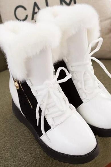 Fashion Women Winter Warm Lace Up Ankle Snow Boot Flat Heel Fleece Lined Size 36-40sku：sh22123001