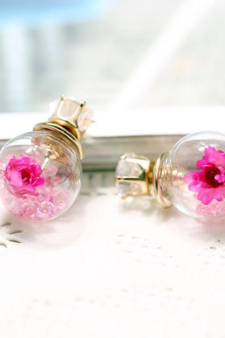 Glass Ball Flower Zircon Earring