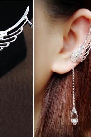 Fashion Long Crystal Wings Tassel Single Earrings