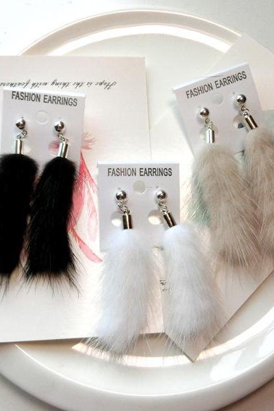Autumn and winter Mink Fur Ball Earrings