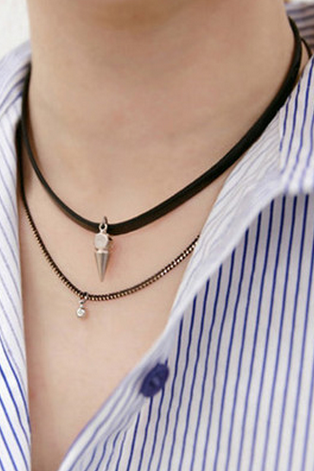 Sweet personality rivet light drill chain Double Necklace