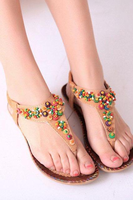 Bohemia Style Color Beaded Thong Sandals