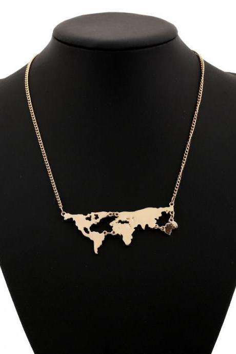 World Map Chain Necklace In Gold, Silver, Rose Gold Or Black