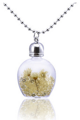Essential oil bottle glass silver flower lovers Necklace