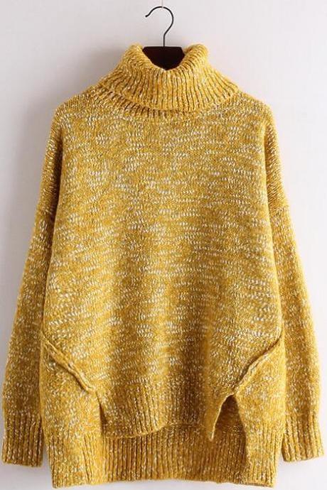 High Collar Loose Split Knitting Sweater