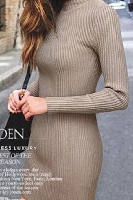 High Neck Bodycon Knitting Sweater Dress