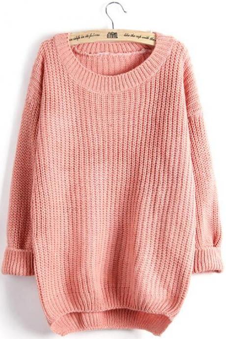 Pure Color Plus Size Dim Hem Sweater