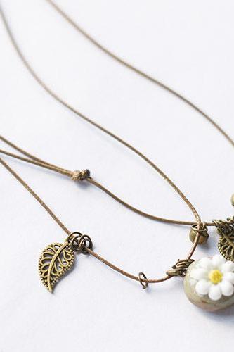 Ceramic Mud Hand Flower Necklace