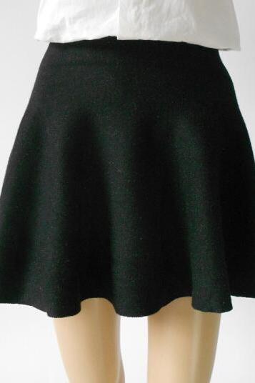 Fashion Knit Pleated Pure Color A-line Mini Skirt