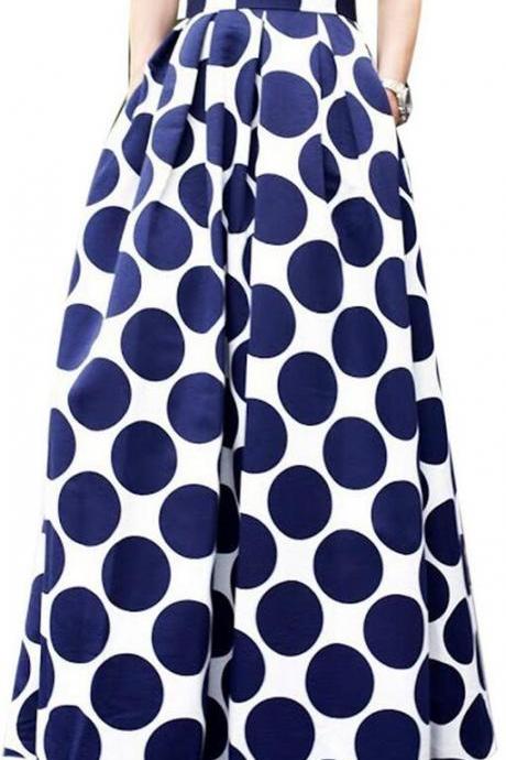 Polka Dot Print High Waist Pockets Long Skirt