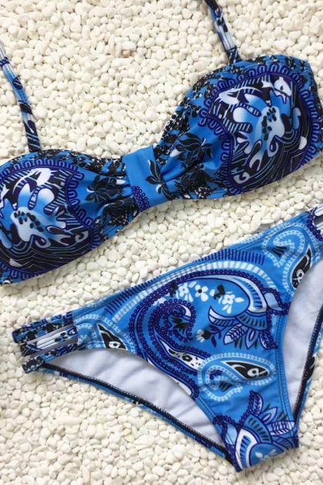Blue Flower Printed bikinis