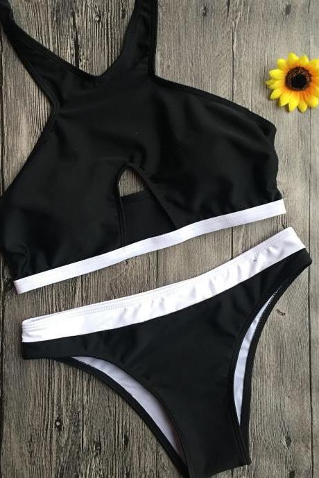 Black Sexy Hot Style Two Pieces Swimwear
