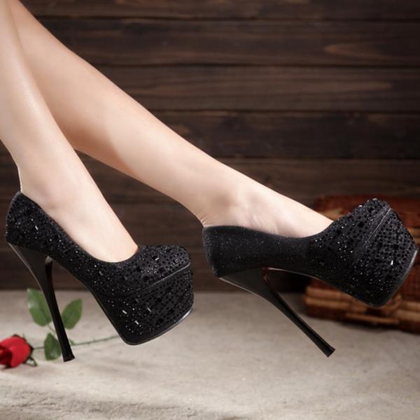 Glitters And Beaded Embellished Roundedtoe Platform High Heel