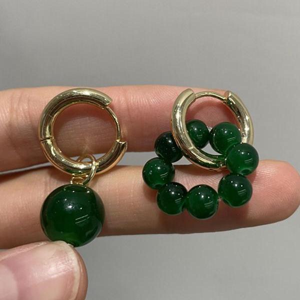 Vintage Asymmetric Green Stone Earrings Accessories
