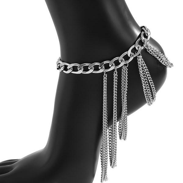 SILVER Simple Multi-Layered Tassels Chains Anklets