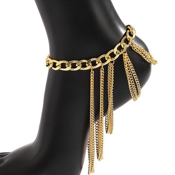 GOLD Simple Multi-Layered Tassels Chains Anklets