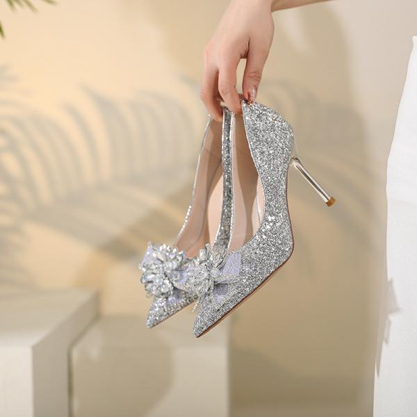 Gold / Silver Sequin Rhinestone Wedding Flower Girl Shoes High Heels Princess Dancing Shoes